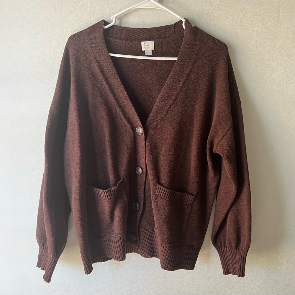 A New Day Brown Button-Up Women's Sweater Size Large